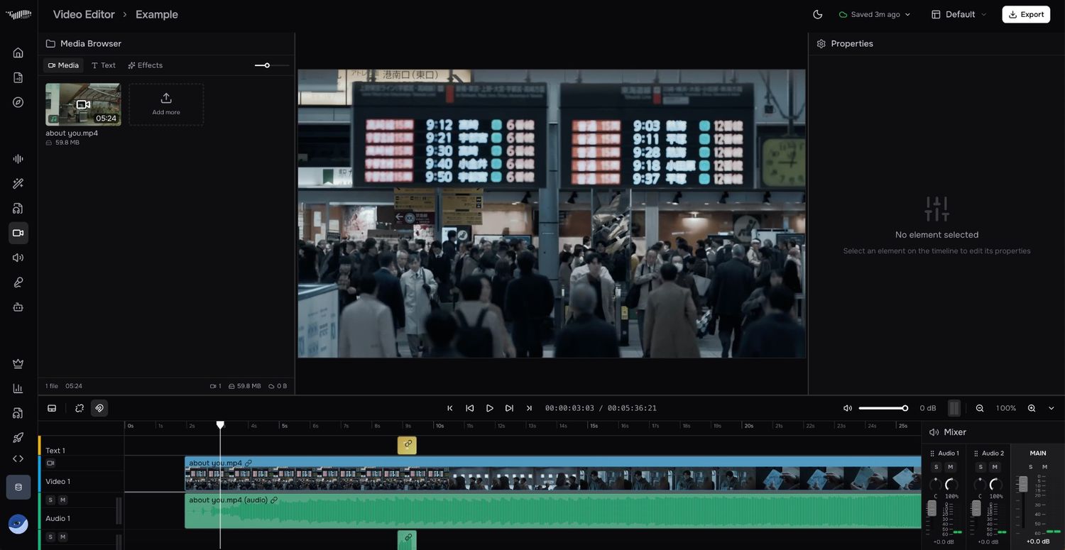 Example of AI video editor with sound effects generator